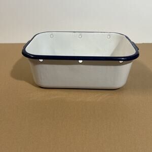Vintage Enamelware Refrigerator Pan White with Blue Trim 7”x13”!